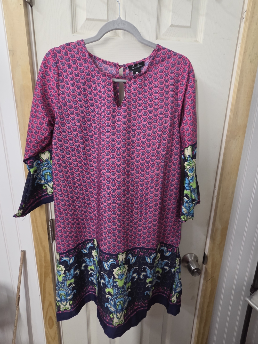 5th & Love Pink Patterned Shift Dress with Floral Border #0081